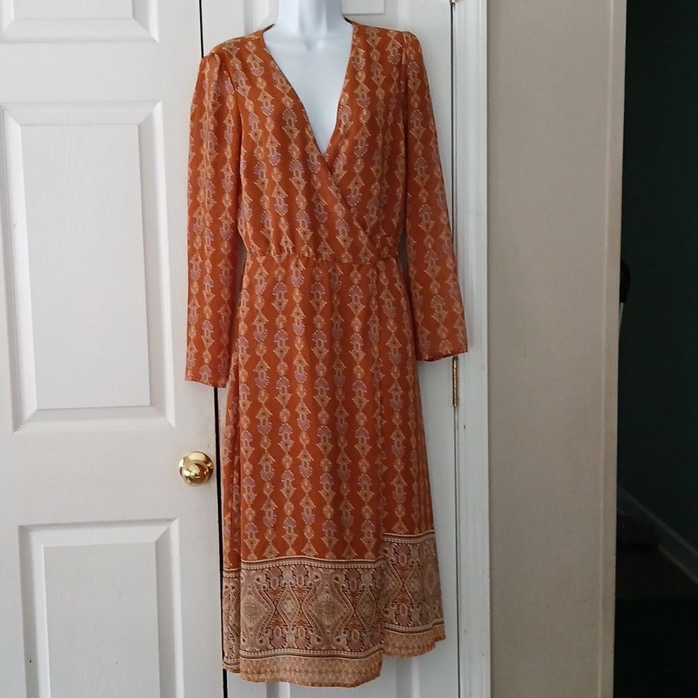 June & Hudson Wrap Dress Midi Long Sleeve Sz S NWOT